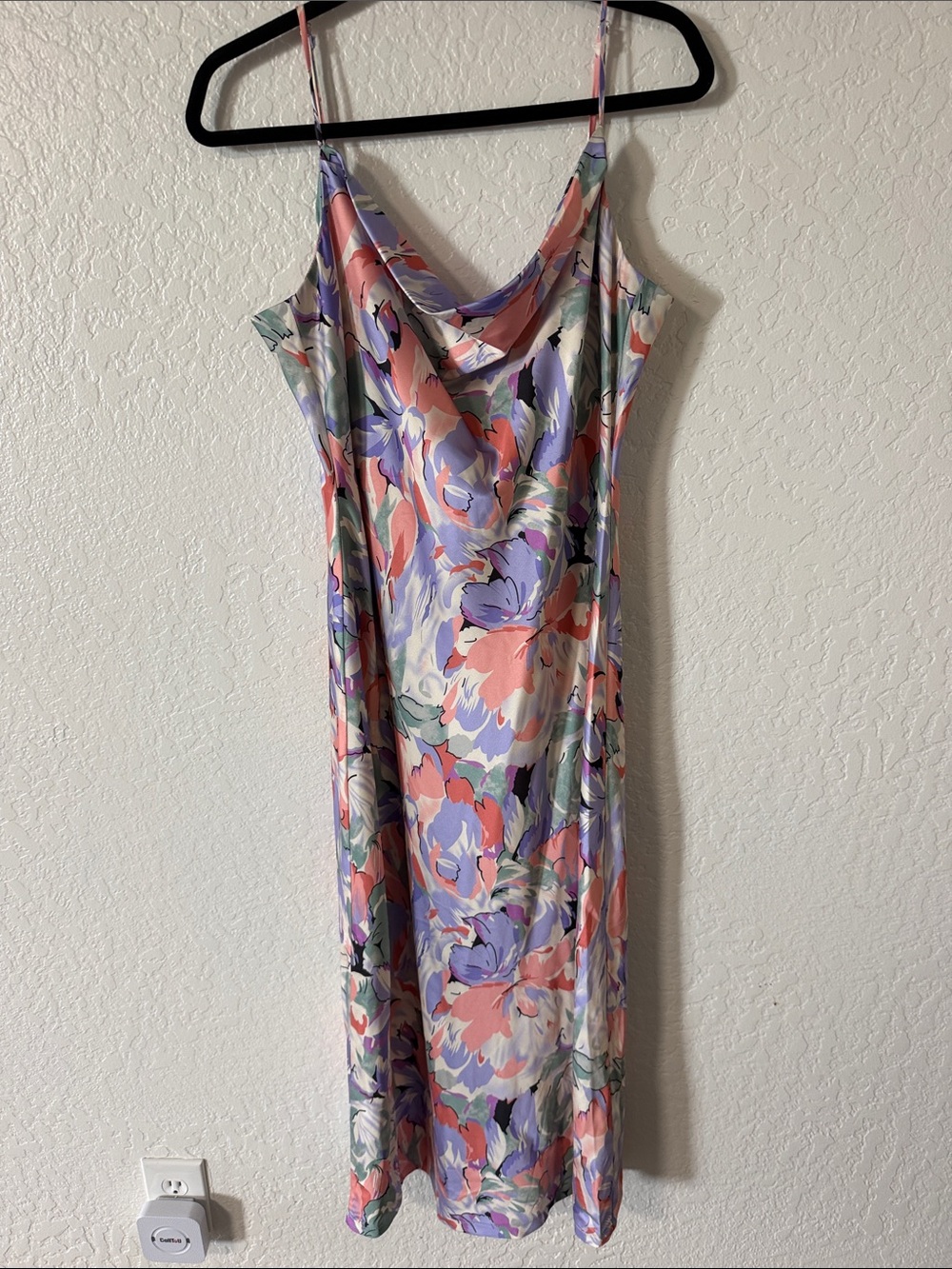 Floral Slip Dress with Cowl Neck - Pink & Lavender